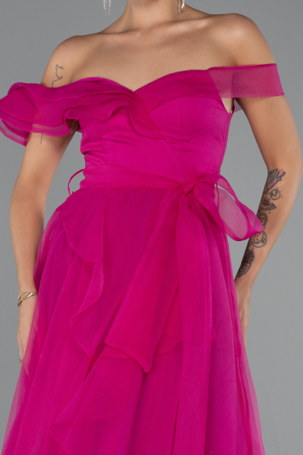 Robe de Soirée Devant Court Dos Long Fushia ABO120