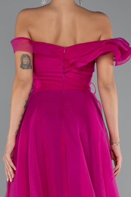 Robe de Soirée Devant Court Dos Long Fushia ABO120