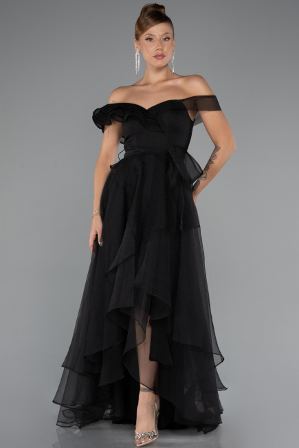 Robe de Soirée Devant Court Dos Long Noir ABO120