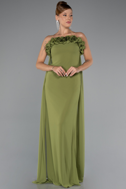 Robe de Soirée Longue Mousseline Pistache vert ABU5351