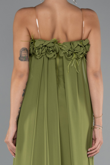 Robe de Soirée Longue Mousseline Pistache vert ABU5351