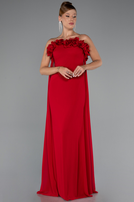 Robe de Soirée Longue Mousseline Rouge ABU5351