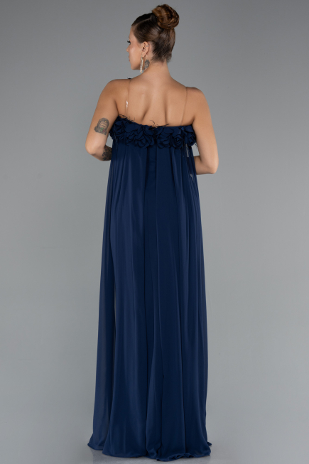 Robe de Soirée Longue Mousseline Bleu Marine ABU5351