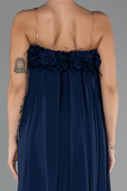 Robe de Soirée Longue Mousseline Bleu Marine ABU5351