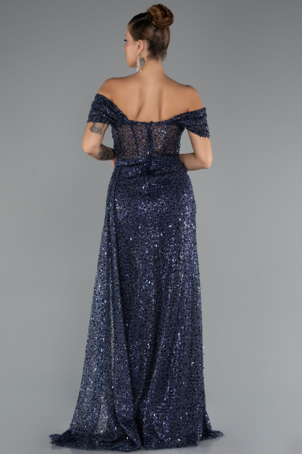 Robe de Soirée Longue Bleu Marine ABU5338
