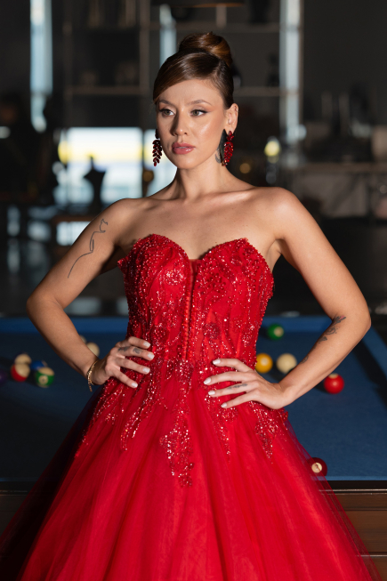 Robe de Fiançailles Design Personnalisé Longue Rouge ABU5341
