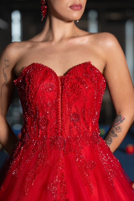 Robe de Fiançailles Design Personnalisé Longue Rouge ABU5341