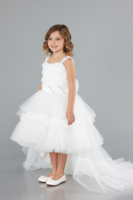 Robe de Soirée Enfants Devant Court Dos Long Blanc ABO115