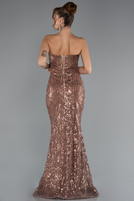 Robe de Soirée Longue Perlé Cuivre ABU5345