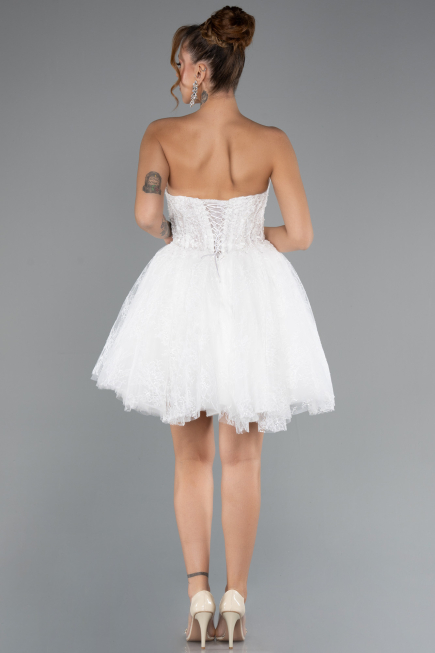 Robes de Mariage Mini Dantelle Blanc ABG164