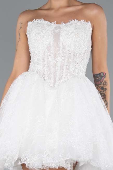 Robes de Mariage Mini Dantelle Blanc ABG164