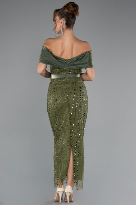 Robe De Soirée Midi Perlé Kaki ABK2453
