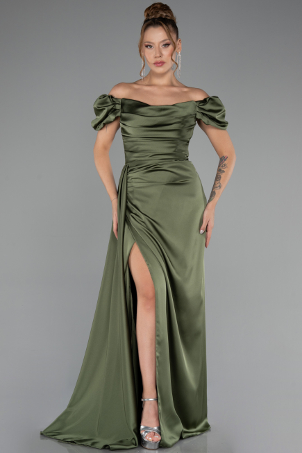 Robe De Fiançaille Satin Longue Kaki ABU1606