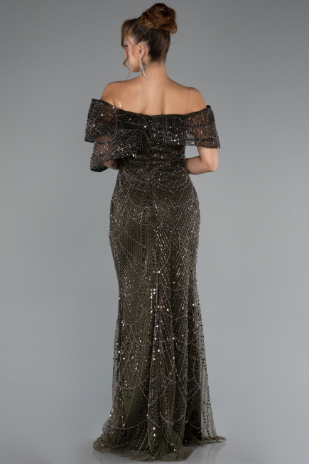 Robe de Soirée Longue Perlé Kaki ABU5371
