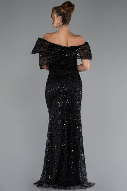 Robe de Soirée Longue Perlé Noir ABU5371