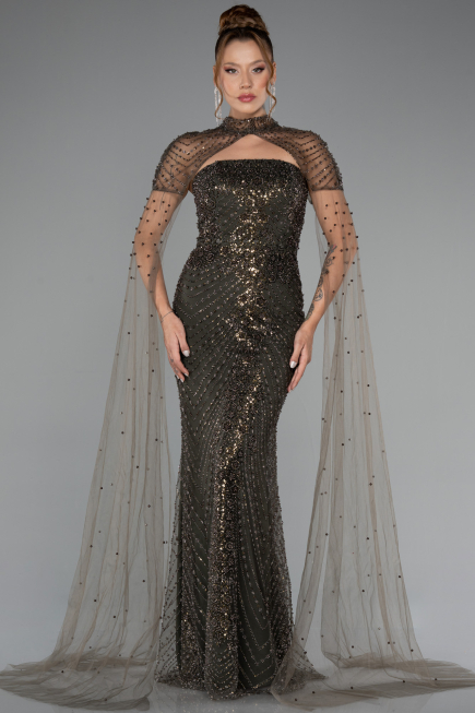 Robe de Soirée Longue Perlé Kaki ABU5363