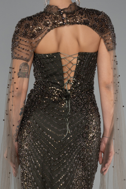 Robe de Soirée Longue Perlé Kaki ABU5363