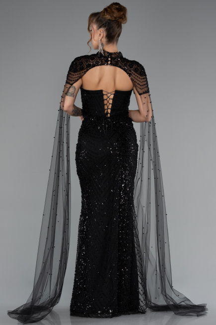 Robe de Soirée Longue Perlé Noir ABU5363
