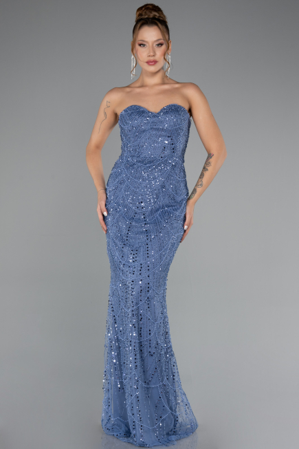 Robe de Soirée Longue Bleu ABU4517