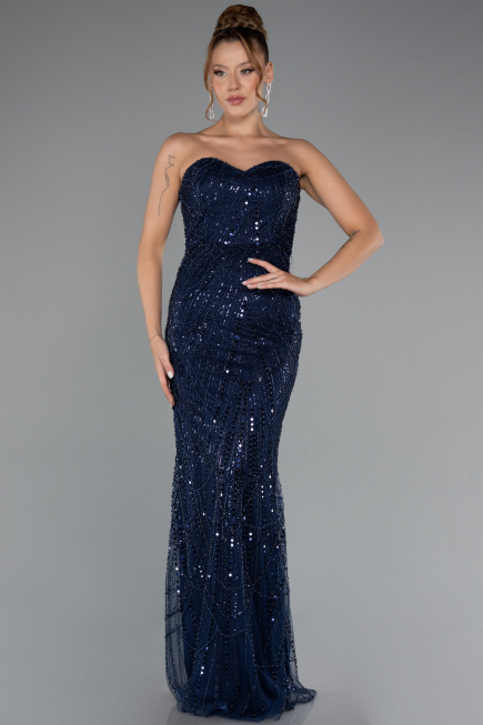 Robe de Soirée Longue Bleu Marine ABU4517
