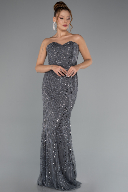 Robe De Soirée Longue Anthracite ABU4517
