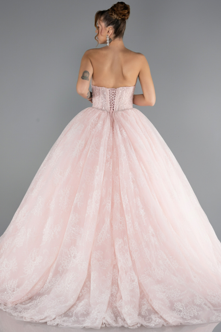 Robe de Fiançailles Design Personnalisé Longue Dantelle Poudre ABU5375