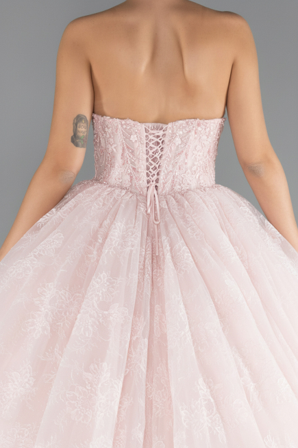 Robe de Fiançailles Design Personnalisé Longue Dantelle Poudre ABU5375