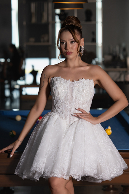 Robes de Mariage Mini Dantelle Blanc ABG164