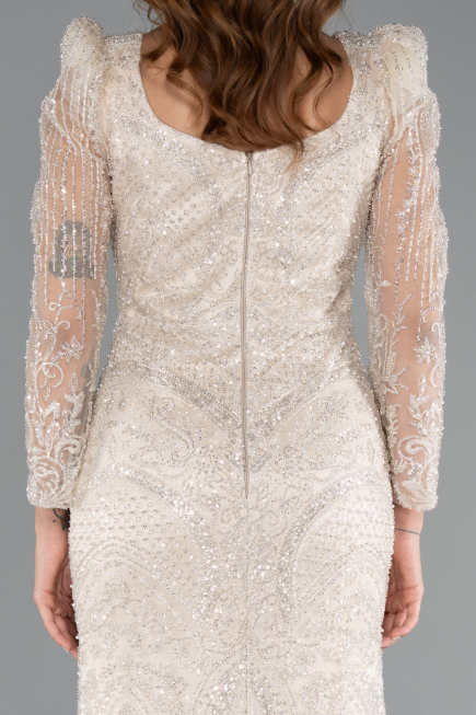 Robe de Soirée Longue Perlé Beige ABU5387