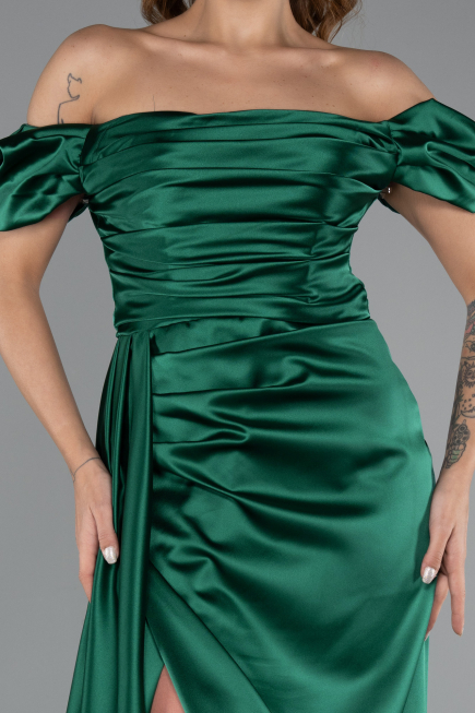 Robe de Fiançaille Longue Satin Émeraude ABU1606