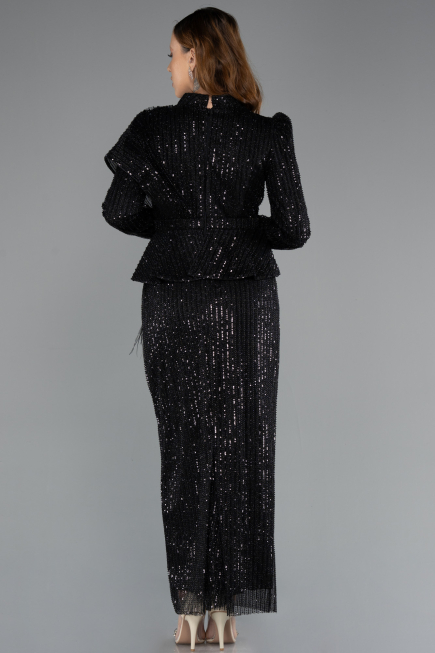 Robe De Soirée Voilée Longue Noir ABK2346