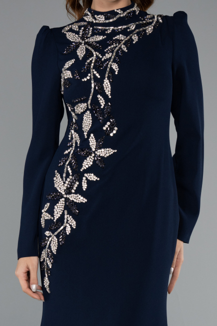 Tenue de Soirée Voilée Longue Bleu Marine ABU5393
