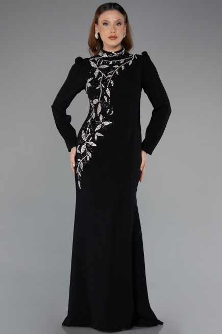 Tenue de Soirée Voilée Longue Noir ABU5393