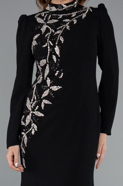 Tenue de Soirée Voilée Longue Noir ABU5393
