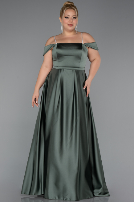 Robe Grande Taille Longue Satin Kaki ABU5346