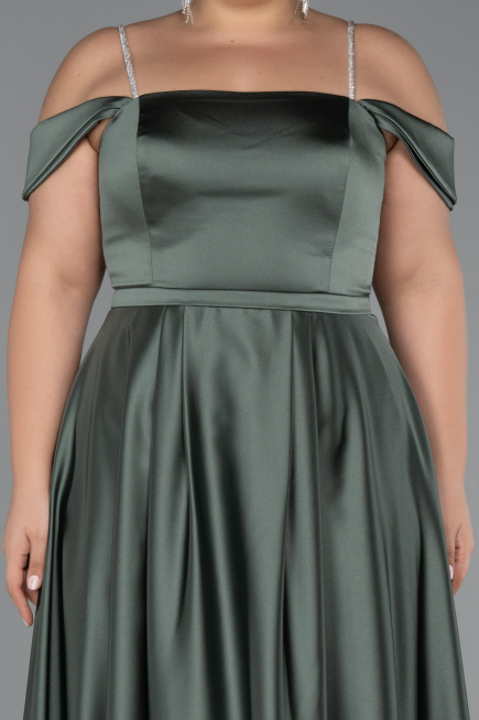 Robe Grande Taille Longue Satin Kaki ABU5346