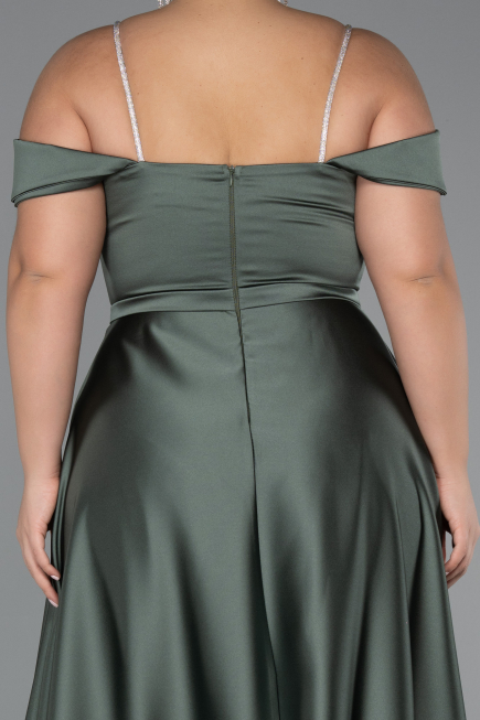 Robe Grande Taille Longue Satin Kaki ABU5346