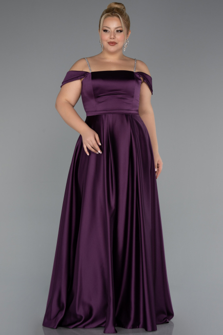 Robe Grande Taille Longue Satin Violet Foncé ABU5346