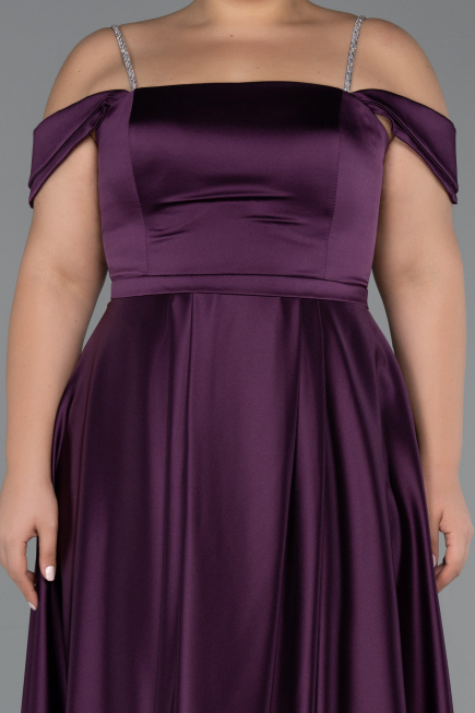 Robe Grande Taille Longue Satin Violet Foncé ABU5346