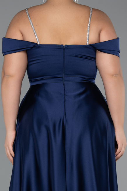 Robe Grande Taille Longue Satin Bleu Marine ABU5346