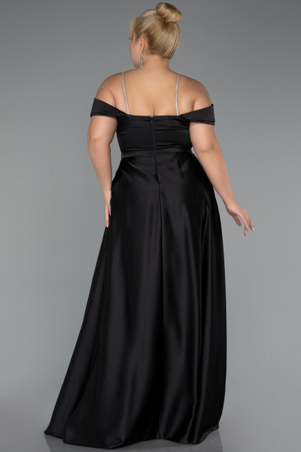 Robe Grande Taille Longue Satin Noir ABU5346