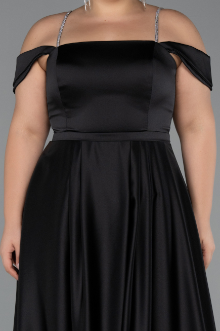 Robe Grande Taille Longue Satin Noir ABU5346