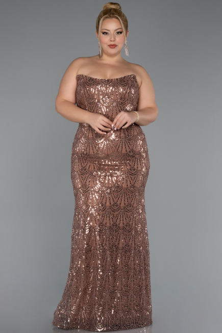 Robe De Fiançailles Grande Taille Longue Perlé Cuivre ABU5347