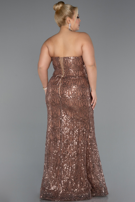 Robe De Fiançailles Grande Taille Longue Perlé Cuivre ABU5347