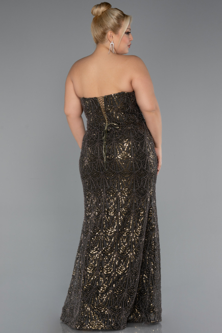 Robe De Fiançailles Grande Taille Longue Perlé Kaki ABU5347