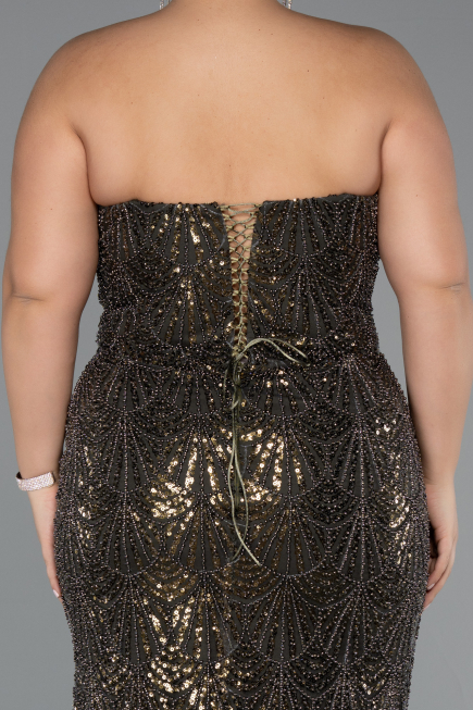 Robe De Fiançailles Grande Taille Longue Perlé Kaki ABU5347