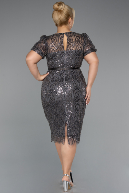 Robe De Invitation Grande Taille Midi Perlé Anthracite ABK2449