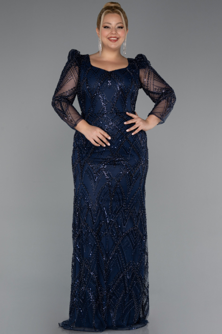 Robe de Soirée Longue Perlé Bleu Marine ABU5387