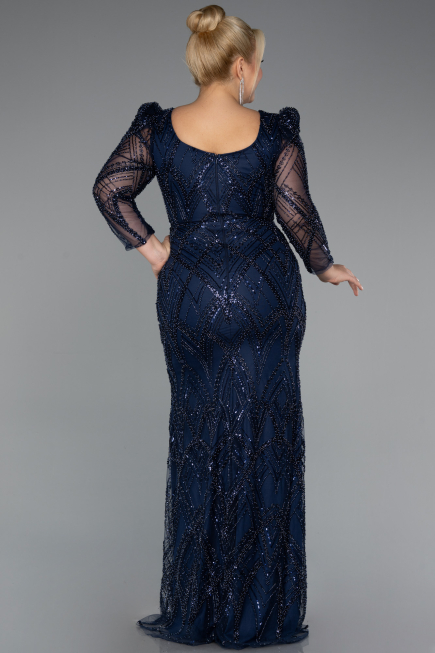 Robe de Soirée Longue Perlé Bleu Marine ABU5387