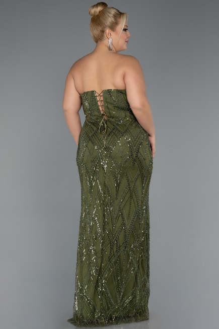 Robe de Soirée Grande Taille Longue Perlé Kaki ABU4789